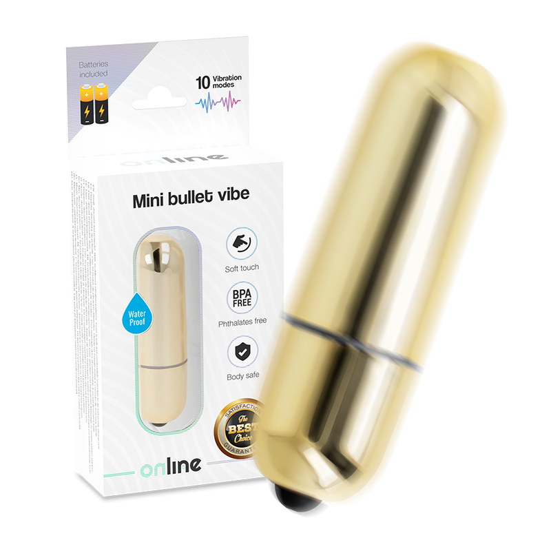 Mini Bala Vibradora Dorada ONLINE | Estimulador Clitorial Portátil con 10 Modos y Motor Potente